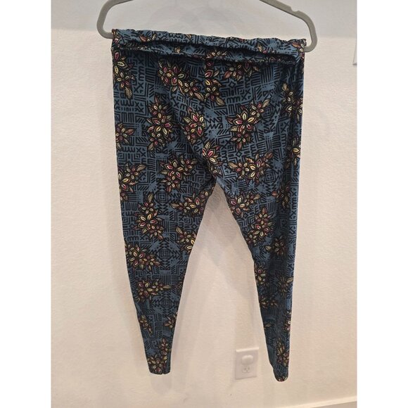 LuLaRoe Pants - Lularoe Tall & Curvy Leggings Blue & Black Geometric And Floral Print Soft Stret